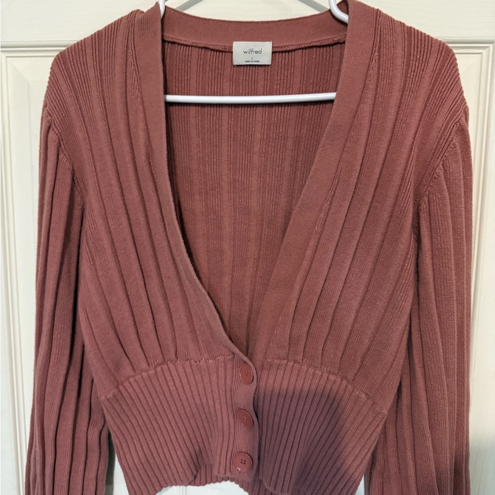 Wilfred Pink Cropped Cardigan Sweater with Balloon Sleeves - Picture 2 of 4